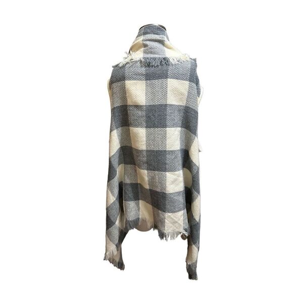 Shyanne Womens Blue Plaid Open Sweater Cardigan Kimono Vest Long Sides One Size - Picture 3 of 9